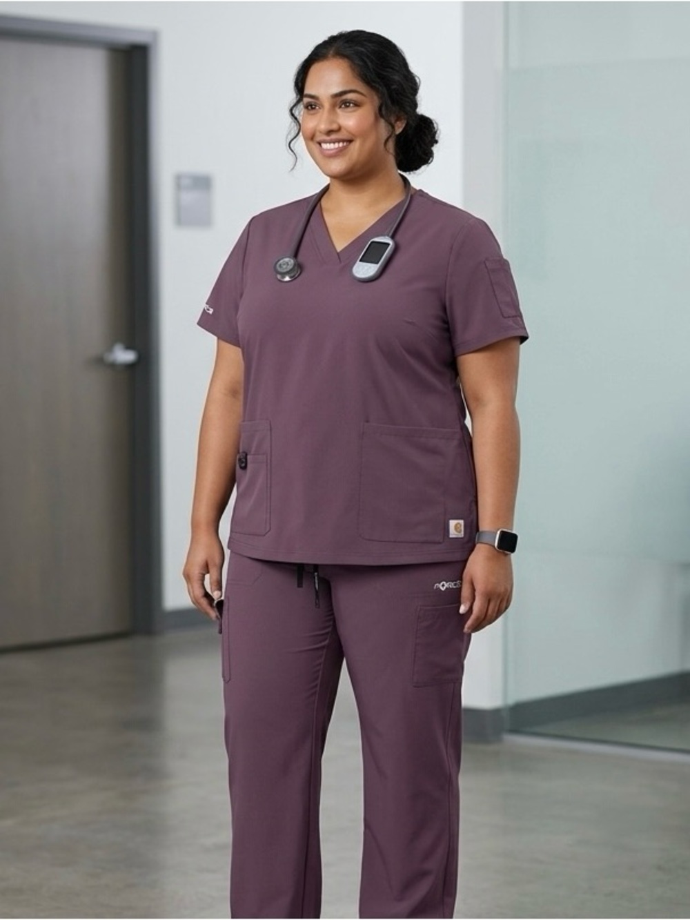 Carhartt Women's V-Neck Scrub Top in Plum Purple